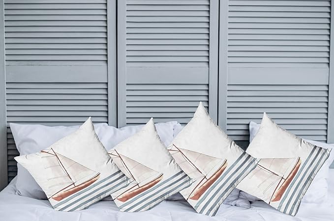 Ambesonne Nautical Throw Pillow Cushion Case Pack of 4, Let Your Dreams Sail Words with Boat in Waves Motivation Lifestyle Print, Modern Accent Double-Sided Digital Printing, 18", Cinnamon Blue