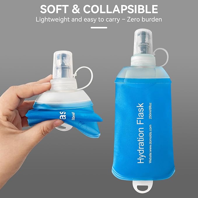 250ml Soft Flask Soft Water Bottle for Running, Hiking, Travelling, Cycling and Climbing - TPU Material - 2Pcs Blue