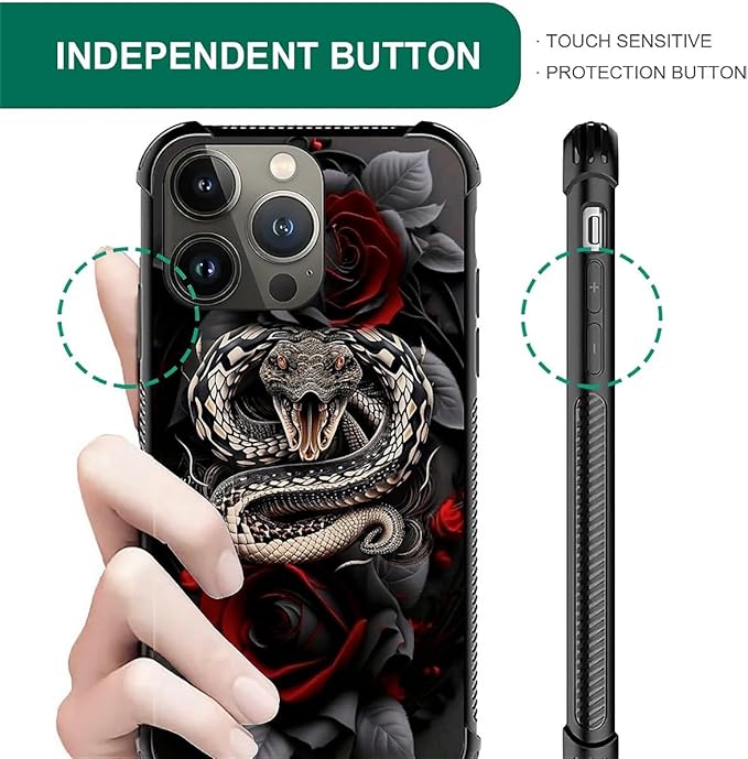 for iPhone 12 Pro Max Case, Entwined Rose Snake Pattern Graphic Design Girl Boy Soft Silicone Hard Acrylic Shock Protection for iPhone 12 Pro Max