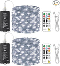 HXWEIYE Rechargeable Fairy Lights with Remote, 2 Pack 33ft 100LED Twinkle Lights with DIY Timer & Light Sensor, Waterproof Outdoor String Lights for Bedroom Patio Christmas Tree Decor, White