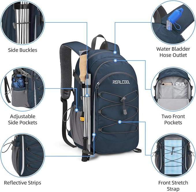 RealCool Hiking Backpack for Men Women,20L Lightweight Waterproof Travel Camping Backpack Hiking Daypack for Cycling Running,Blue
