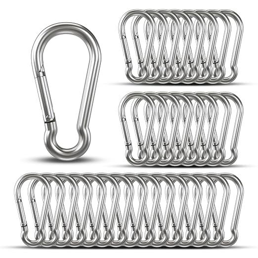 Small Carabiner Clip Hooks, 32pcs 2.36 inch Carabiners Heavy Duty, Galvanized Iron Spring Snap Hook Fits Camping Hiking, Metal Clips for Keychain Keys Rings