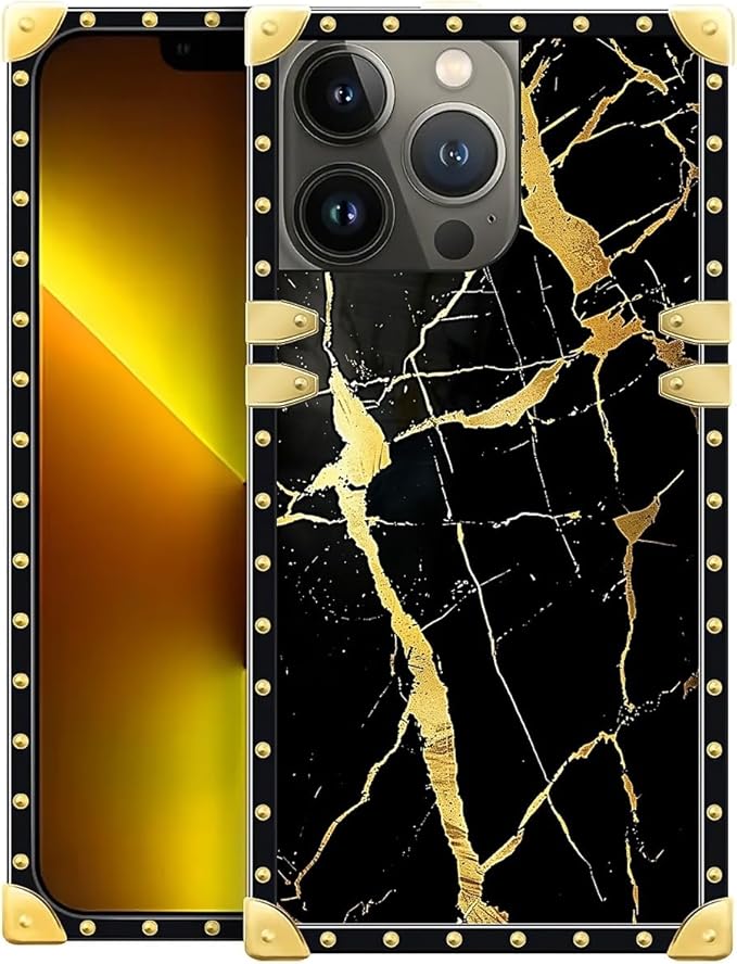 Compatible with iPhone 13 Pro Case, Black Gold Marble Nature Luxury Golden Decoration for Girl Women Soft TPU Shockproof Protective Hard PC Back for iPhone 13 Pro