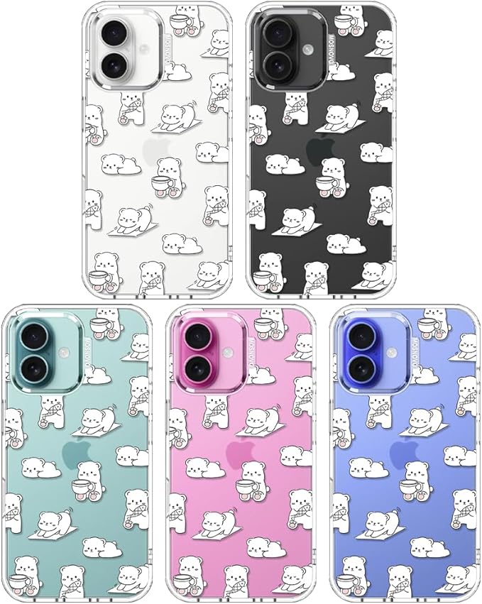 MOSNOVO for iPhone 16 Plus Case, Shockproof Military-Grade Protection 6.6ft Drop Tested, Clear Phone Case for iPhone 16 Plus, Cozy Bear Days Design