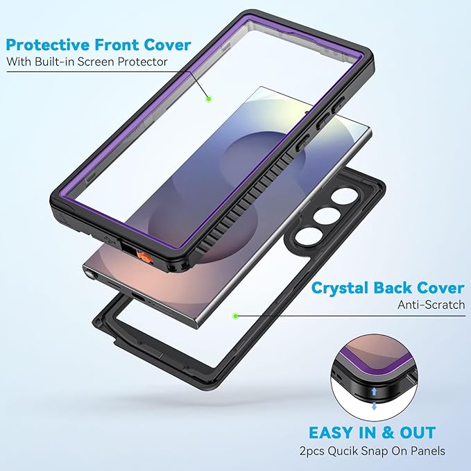 Lanhiem for Samsung Galaxy S25 Ultra Case, IP68 Waterproof Dustproof, Built-in Screen Protector, Rugged Full Body Shockproof Protective Cover for Galaxy S25 Ultra 5G 6.9 Inch, Purple