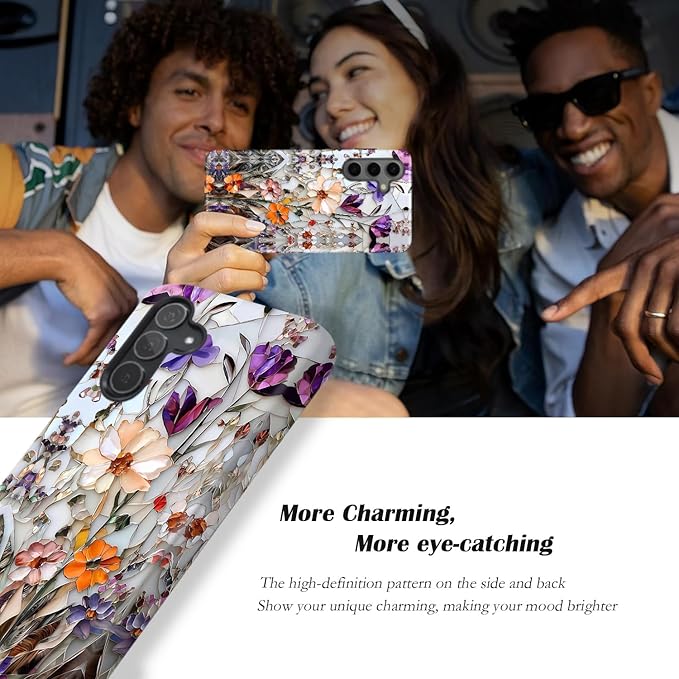 Compatible for Samsung Galaxy A17 5G Case, Dual Layer Heavy Duty 2 in 1 Shockproof Protective Phone Case,Marble Pressed Flowers