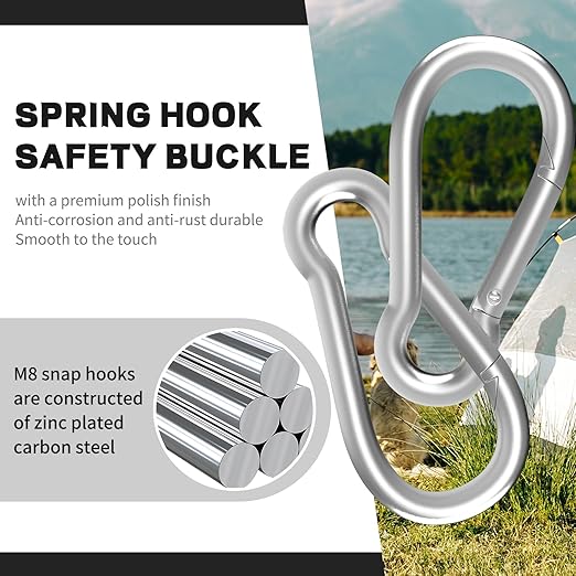 Carabiner, Heavy Duty Galvanized Steel Spring Snap Hook Carabiner Clips with 550LBS Holding Capacity, Ideal for Outdoor, Hammock, Swing and Travel (M8 3Inch, 12PCS)
