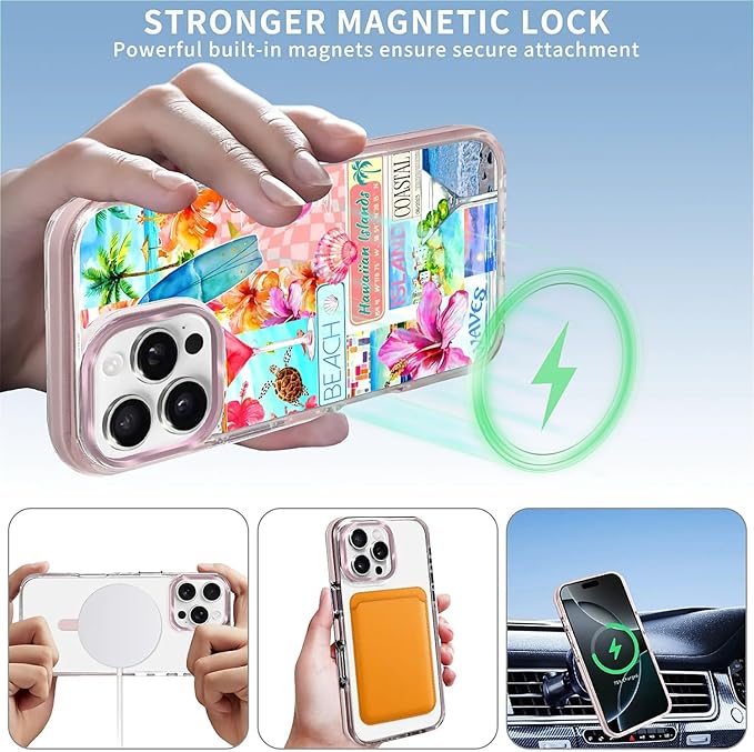 Case for iPhone 16 Pro Max,[Compatible with MagSafe],Coastal Beach Cover Coquette Collage Phone Case Design，for Women Girls Magnetic Clear Cover - Slim, Sleek, & Shockproof Protection