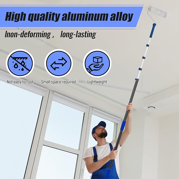 7-30 ft Telescopic Extension Pole with Utility Hook, Multi-Purpose Aluminum Pole for Painting, Dusting and New Year Window Cleaning Christmas Lights Installation Without a Ladder(Blue)