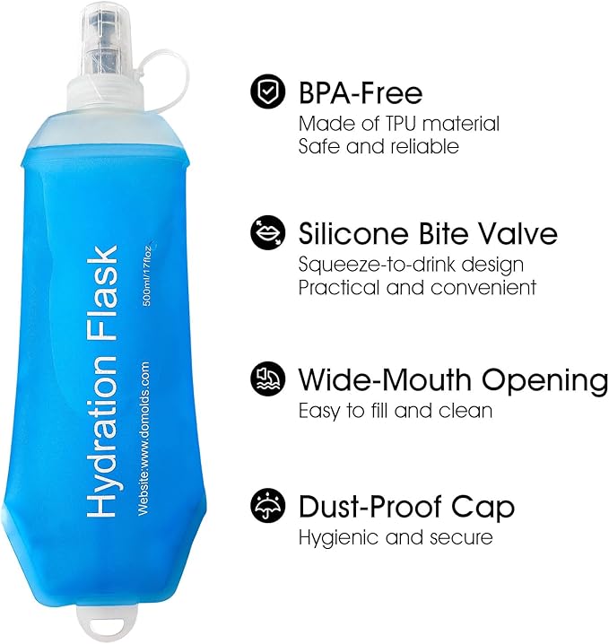 GYGYL Soft Flask, TPU Collapsible Soft Water Bottle for Hydration Pack, Running Vest, Leak-Proof Folding Water Bottle for Hiking Cycling Climbing Jogging-150ml Blue, 2pcs