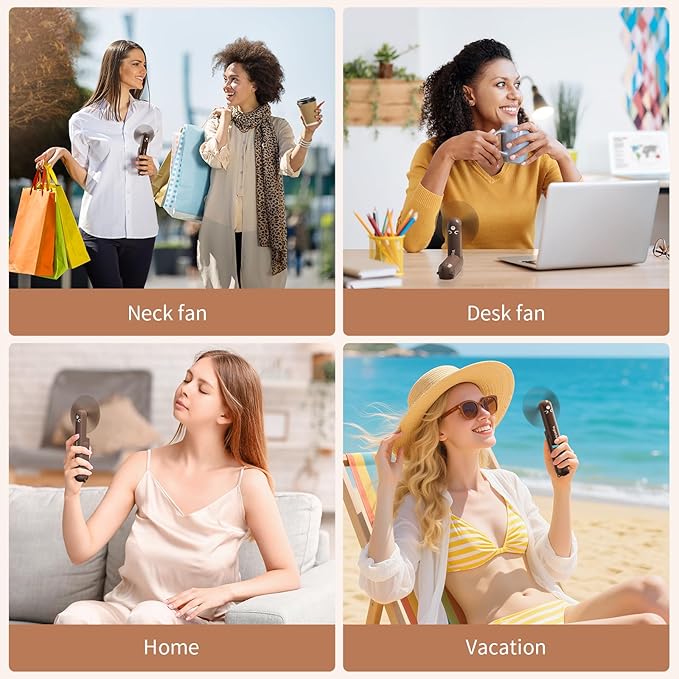 Mini Handheld Fan,USB Rechargeable 3 IN 1 Personal Cooler Fans with Power Bank,LED Flashlight,Small Foldable Portable Pocket Fan-Travel & Emergency Essentials for Outdoor Brown