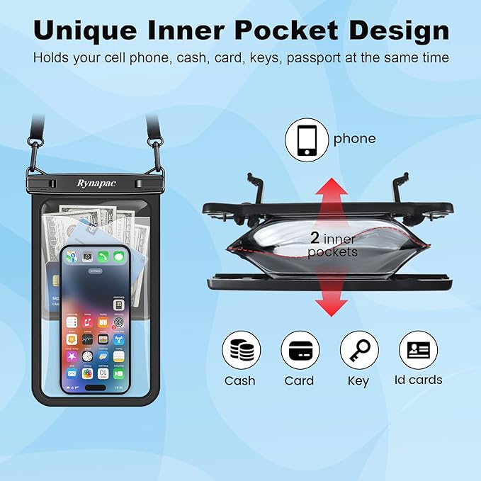 Rynapac Large Waterproof Phone Pouch [Up to 10"] - 2 Pack IPX8 Waterproof Phone Case for iPhone 17 16 15 Pro Max Galaxy S26 Ultra, Touchscreen & Underwater Photography, Beach Cruise Essentials 2026