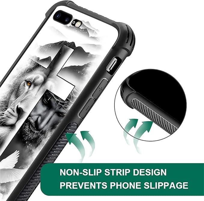 Case for iPhone 7 Plus/8 Plus, Lion Cross Jesus Christ Dove Pattern, Soft Silicone Hard Acrylic for Shock Protection
