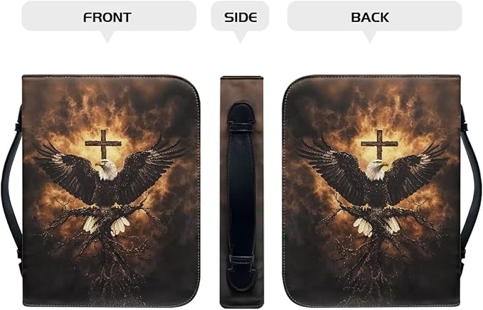 XL Bible Cover Case for Women Men Bald Eagle and Cross Print PU Leather Bible Case with Bookmark Church Bag Book Carrying Case Bible Cover for Women Men Bible Case for Men Women