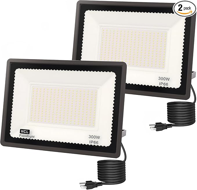 L LOHAS LED 300W Dusk to Dawn Flood Light, IP66 Waterproof Plug in Floodlights Outdoor, IP66 Waterproof 6000K Daylight Work Light, Security Lights for Yard, Garage, UL Listed, 2Pack