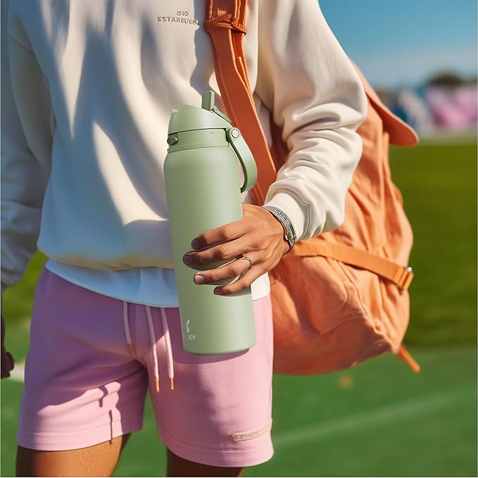 40 oz Insulated Water Bottle with Straw: Meoky Stainless Steel Metal Water Bottle with 2-in-1 Lid - Leak Proof, Cold for 24 Hours, Protective Silicone Base, BPA-Free for Sports Gym, Sage
