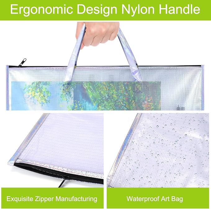 BUSOHA Large Clear Mesh Vinyl Bag with Handle and Zipper,19"X 25" Waterproof Art Storage Bag for Artworks, Charts and Teaching Material Multipurpose