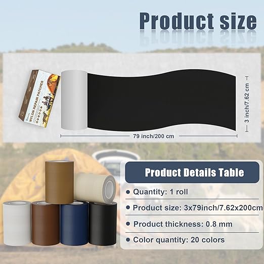 Cahomo 3x79 Nylon Repair Patch Nylon Repair Tape Self Adhesive Fabric Tapes Outdoor Camping Gear Fabric kit for Tent, Umbrella, Down Jackets, Sleeping Bag, Knapsack （Dark Green）