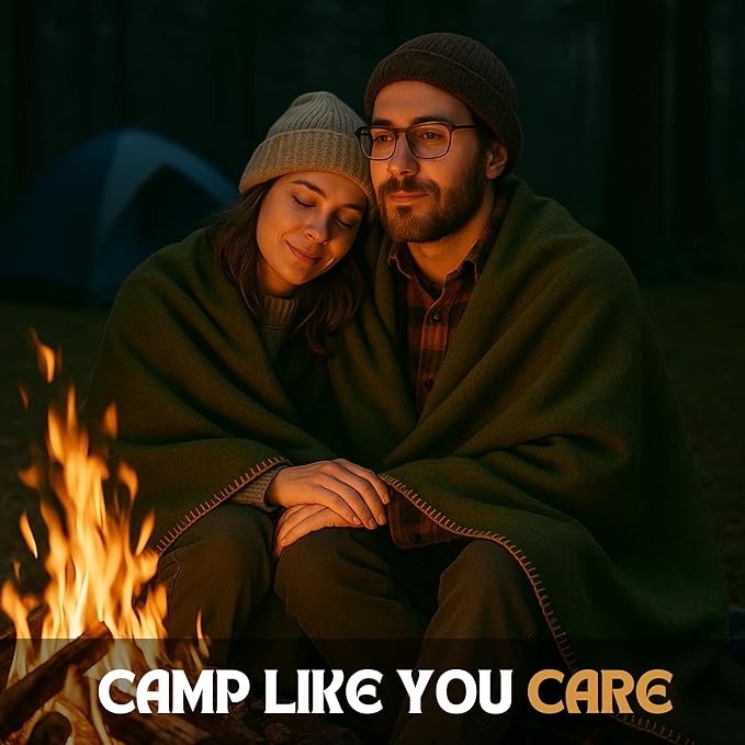 Wool Camping Blanket - 70% Wool Heavy-Duty Military Style Throw, Warm & Washable, Fire Retardant Cover for Emergency, Survival & Outdoor Use - Perfect for Camping, Car, Home & Hiking, Olive 66x90
