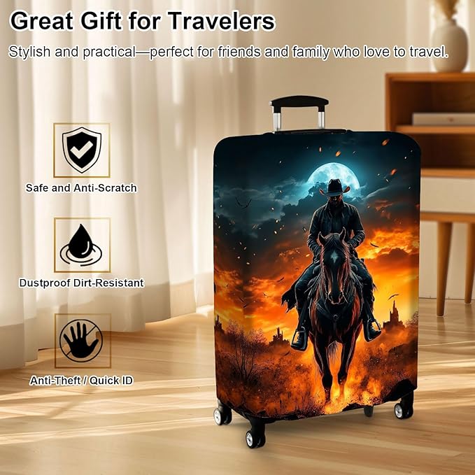 Luggage Cover Protector for 22-24 Inch Suitcases, TSA Approved Elastic Travel Suitcase Covers, Anti-Scratch Washable Luggage Sleeve for Carry On & Checked Bags, Man Riding Horse