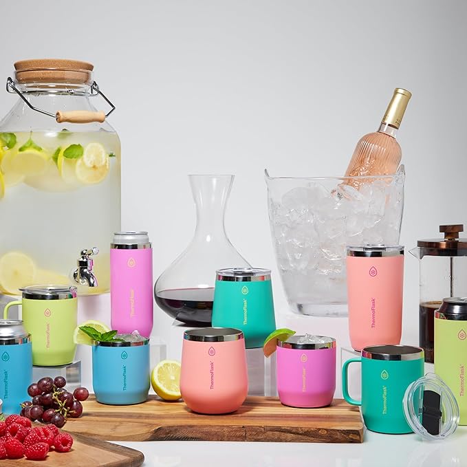 ThermoFlask Drinkware Beer Tumbler - Double-Wall Tumbler for Cold & Hot Drinks - Lightweight & Simple Drink Cup with Lid - Modern & Durable Drinking Cup - 16 oz, Shocking Pink