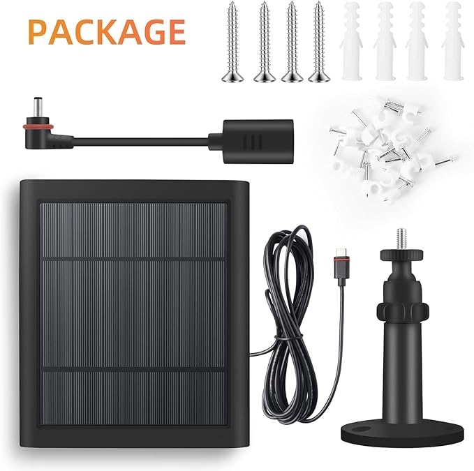 Paodekua 3 Pack 4W Solar Charger for Spotlight & Stick Up Outdoor Cam, Black, High Efficiency, 10FT/3M Long Cable with USB-C to Barrel Plug