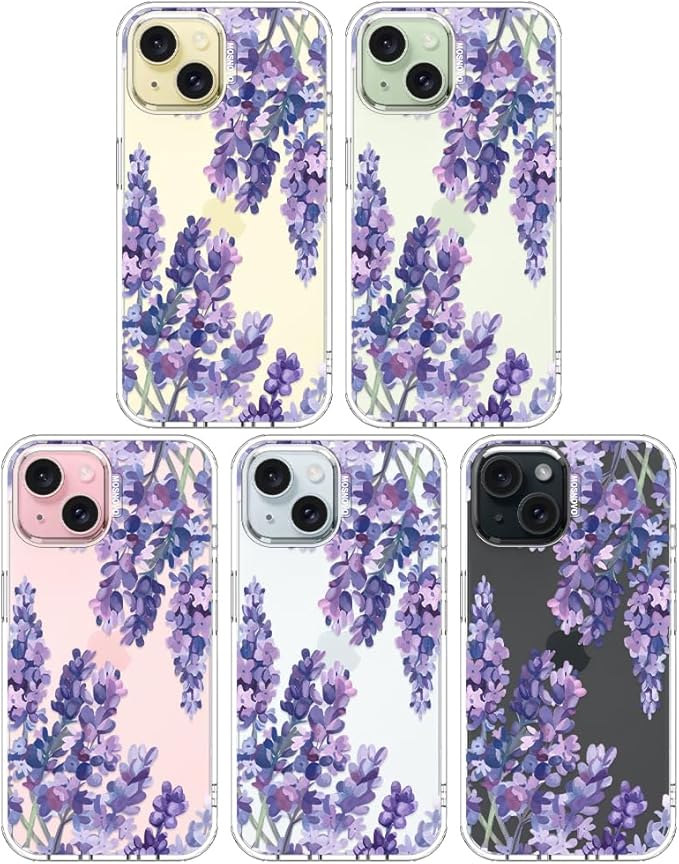 MOSNOVO Case for iPhone 15 Plus/iPhone 14 Plus, [Buffertech 6.6ft Military-Grade Drop Protection] [Anti Peel Off Tech] Clear TPU Bumper Phone Case Cover Design - Lavender