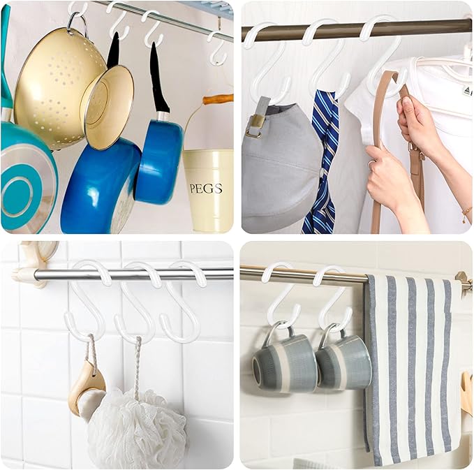 DINGEE 30 Pack 3 Inch White S Hooks,Vinyl Coated Heavy Duty S Hook for Hanging Plants,Non Slip Closet S Hooks,Steel Metal White Vinyl Coated Small S Hook for Hanging Jeans Pots and Pans Coffee Cups