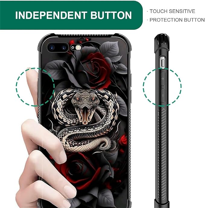 for iPhone 7/8 Case, Entwined Rose Snake Pattern Graphic Design Girl Boy Soft Silicone Hard Acrylic Shock Protection for iPhone 7/8