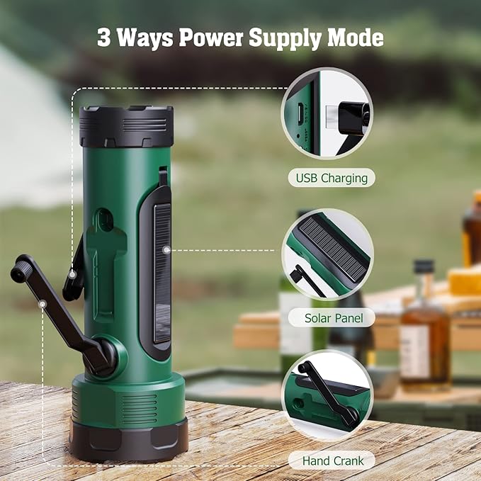 Emergency Radio with 5-Mode LED Flashlight, Solar Hand Crank NOAA Weather Radio, Portable AM FM Battery Operated Radio with Phone Charger, Reading Lamp & SOS Alarm for Home, Camping, Outdoor Survival