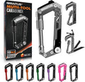 Carabiner Multitool with Pocket Knives, 8-in-1 EDC Carabiners, Serrated Knife, Rope Cutter, Screwdriver, Can Bottle Opener, Ruler, Folding Knife for Camping Hiking, Gifts for Men (Grey)