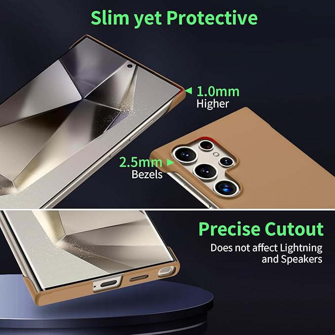 GRECAZO Slim Borderless for Samsung Galaxy S25 Ultra Phone Case 6.9"(2025) Ultra-Thin Lightweight Frameless Matte Hard PC Cover Case with Pull Ring Minimalist Non Slip Rope-Mocha