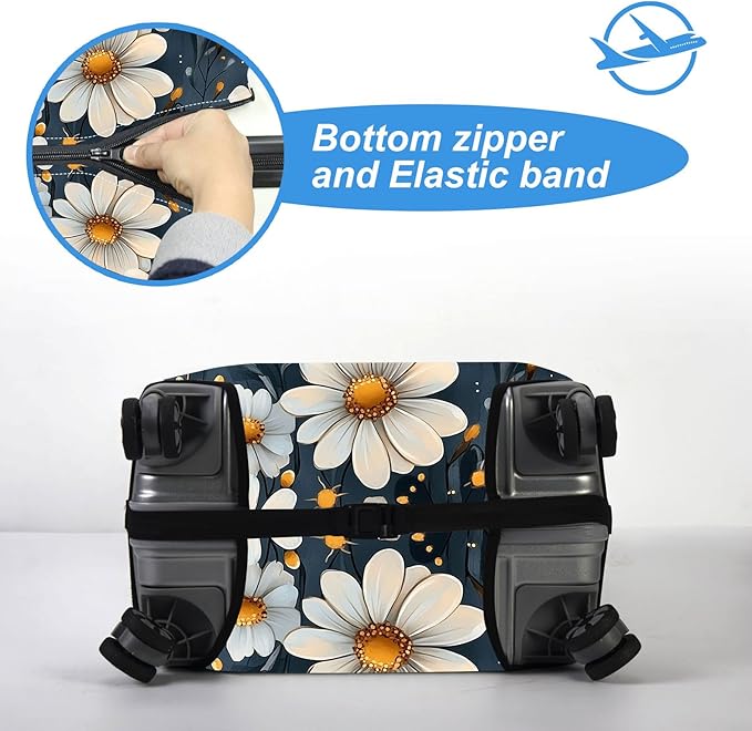 Luggage Cover Protector for 22-24 Inch Suitcases, TSA Approved Elastic Travel Suitcase Covers, Anti-Scratch Washable Luggage Sleeve for Carry On & Checked Bags, Little Flower