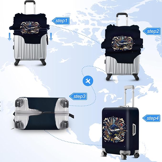 ANNA QUEEN Travel Globe Airplane Luggage Cover -Stretchable Airplane Suitcase Protector Sleeve,Universal Washable Fit for 20-22 Inch Checked Baggage,Water Resistant Durable Luggage Protector