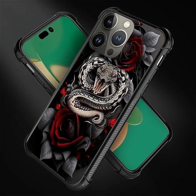 for iPhone 11 Pro Case, Entwined Rose Snake Pattern Graphic Design Girl Boy Soft Silicone Hard Acrylic Shock Protection for iPhone 11 Pro