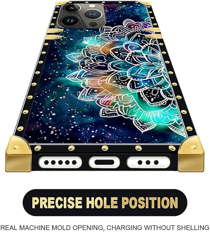 Compatible with iPhone 16 Pro Case, Starry Sky Colourful Mandala Luxury Golden Decoration for Girl Women Soft TPU Shockproof Protective Hard PC Back