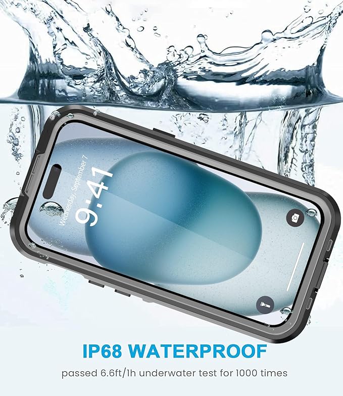 for iPhone 15 Plus Case Waterproof, [Shockproof] [Dustproof] [IP68 Waterproof] Full-Body Hard Case Built-in [Lens Screen Protection] for Diving Case (Black, for iPhone 15 Plus 6.7in)