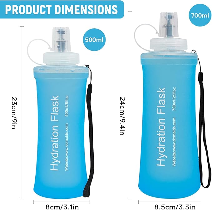 Soft Flask 700ML, TPU Collapsible Soft Water Bottle for Hydration Pack, Running Vest, Folding Water Bottle for Hiking, Cycling Hydration Flask - Blue