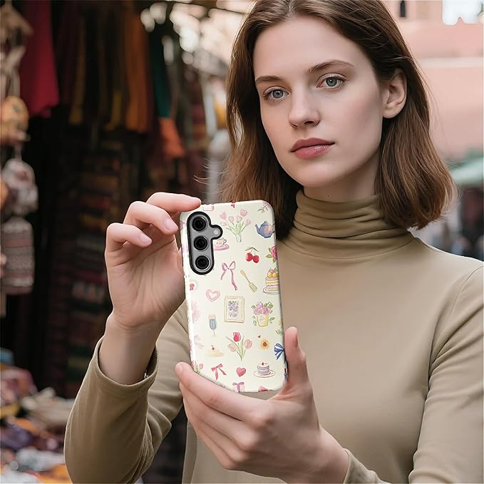 for Samsung Galaxy S24 Case,HL2 Aesthetic Bow Preppy Collage Hybrid 2 Layer Hard Shell Silicone Protective Pattern Design Case