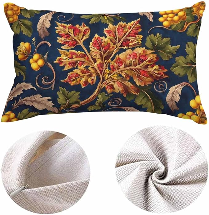 EKOBLA Paisley Floral Pattern Throw Pillow Case Cushion Cover Flowers Plant Intricate Twig Leaves Farmhouse Decorative Pillow Cases Cotton Linen 12x20 Inch Cushion Cover for Sofa Couch Decoration