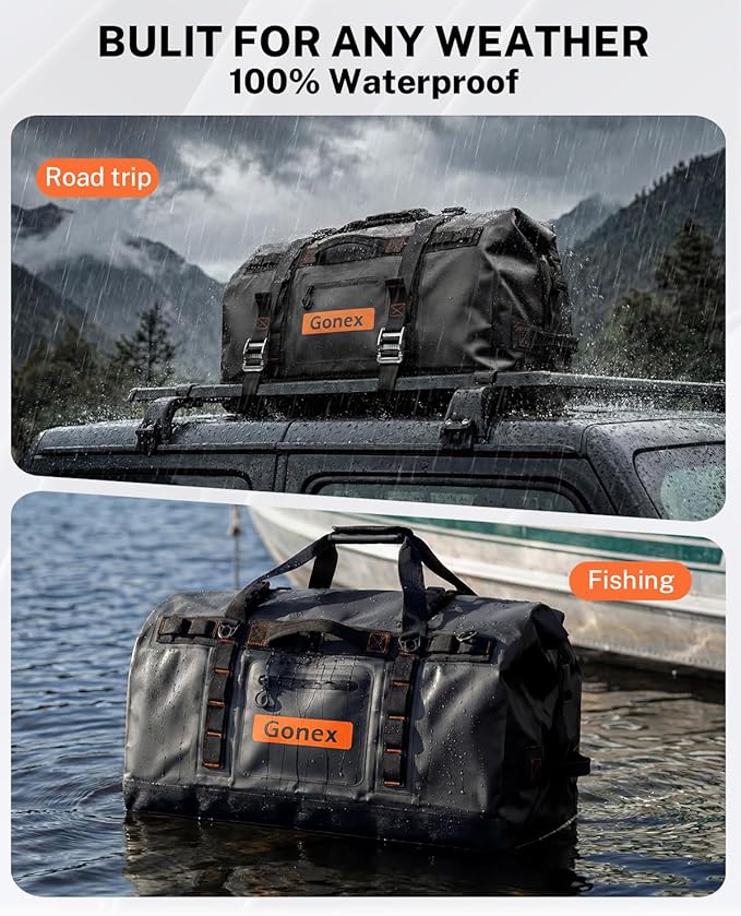 Gonex Waterproof Duffel Bag, 120L Heavy Duty Dry Duffle Bag with Reinforced Thickened Bottom, 3-in-1 Convertible Large Travel Backpack for Kayaking, Motorcycle, Camping & Boating, Black