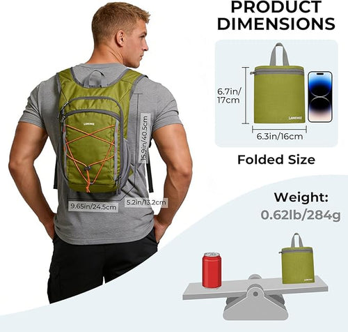 13L Small Hiking Backpack for Women Men, Lightweight Foldable Day pack, Packable Daypack for Travel, Camping (Green)
