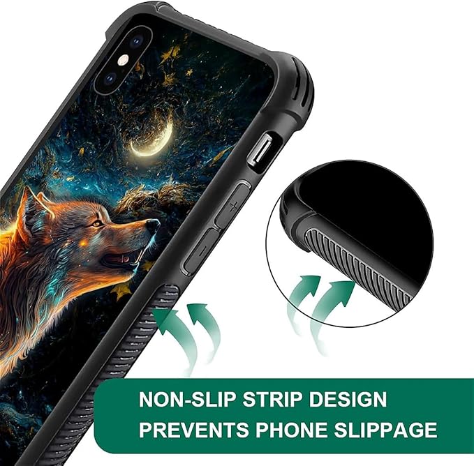 for iPhone X/Xs Case, Star Cave Hungry Wolf Pattern Graphic Design Girl Boy Soft Silicone Hard Acrylic Shock Protection for iPhone X/Xs