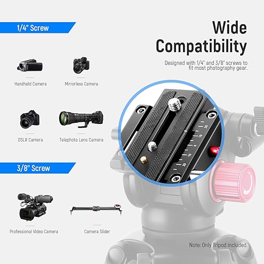 NEEWER 79"/200cm Video Tripod, Heavy Duty Aluminum Alloy Camera Tripod Stand with 360° Fluid Drag Head, QR Plate Compatible with Canon Nikon Sony and Other DSLR Camera Camcorder, Load Up to 17.6lb/8kg
