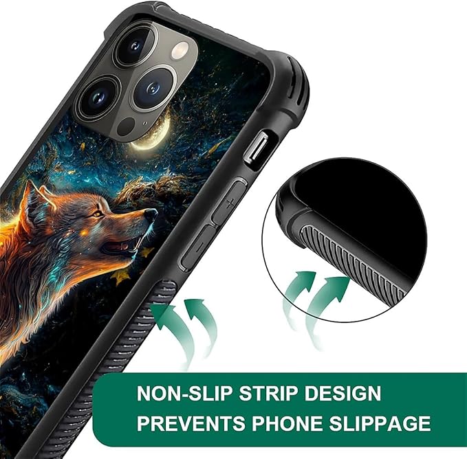 for iPhone 14 Pro Case, Star Cave Hungry Wolf Pattern Graphic Design Girl Boy Soft Silicone Hard Acrylic Shock Protection for iPhone 14 Pro