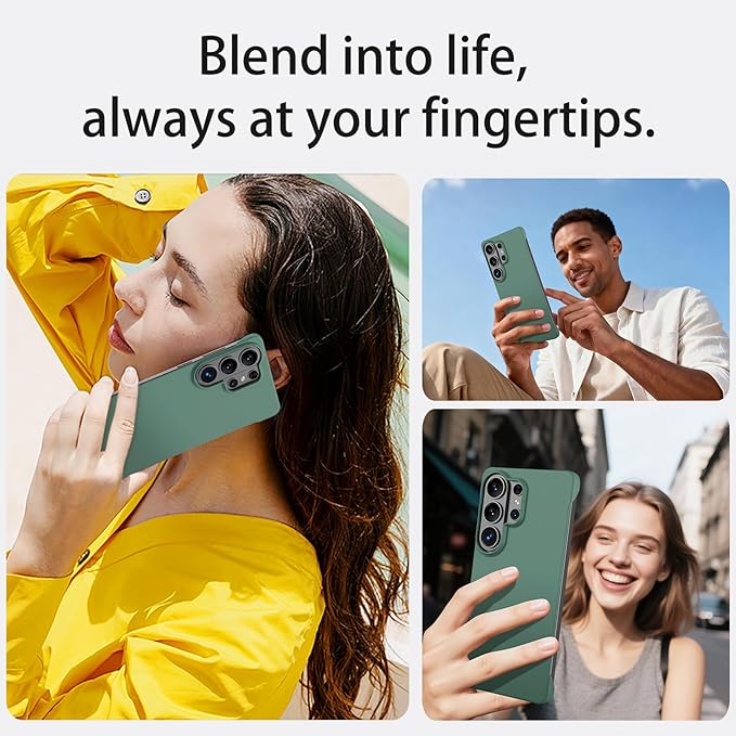 GRECAZO Slim Borderless for Samsung Galaxy S26 Ultra Phone Case 6.9"(2026) Ultra-Thin Lightweight Frameless Matte Hard PC Cover Case with Pull Ring Minimalist Non Slip Rope-Dark Green