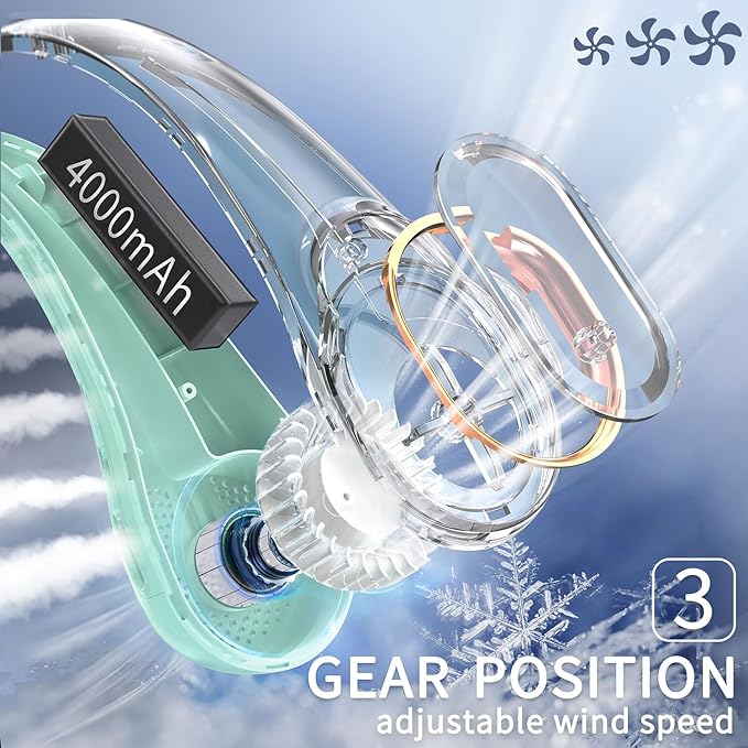 FrSara Neck Fan,Personal Fans for Your Neck, Adjustable, 360° Cooling, Super Quiet, No Blade Fan Design, No Hair Twisting, Even Air Volume On Both Sides, Non-Slip, Short Charging, Long Use Time