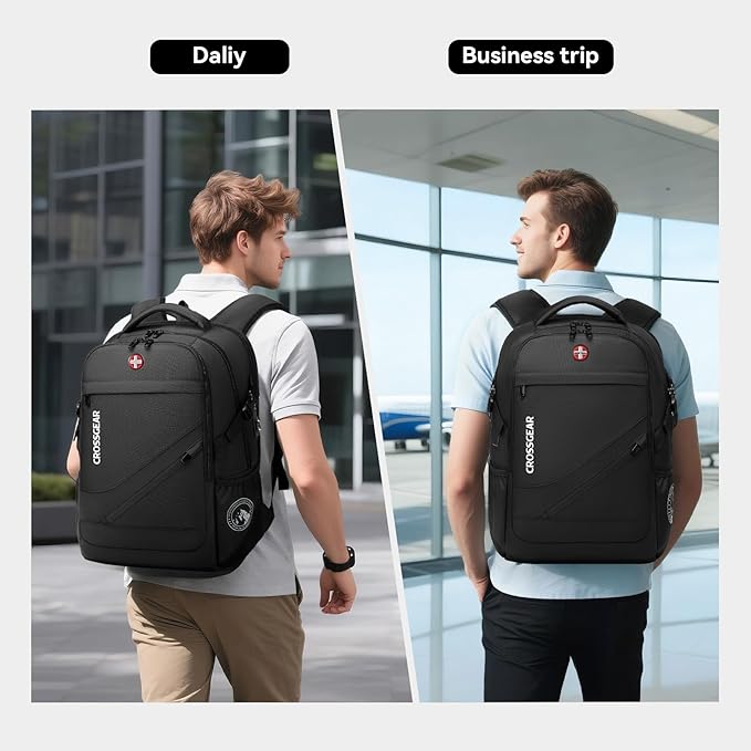 CROSSGEAR Travel Laptop Backpack Anti Theft Fits 17.3 Inch Laptop with USB-A Type C Port, Laptop Backpacks Personal Item Bag, Water Resistant Work Computer Bag for Women Men Flight Approved Black