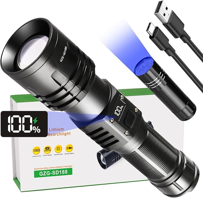 Rechargeable LED Flashlights 10000.00 High Lumens,𝟐𝟎𝟐𝟔 𝐍𝐞𝐰 High Powered Waterproof Tactical Flashlight Spotlight Flashlight for Home, Bright Flashlight Black for Outdoor Camping Emergency