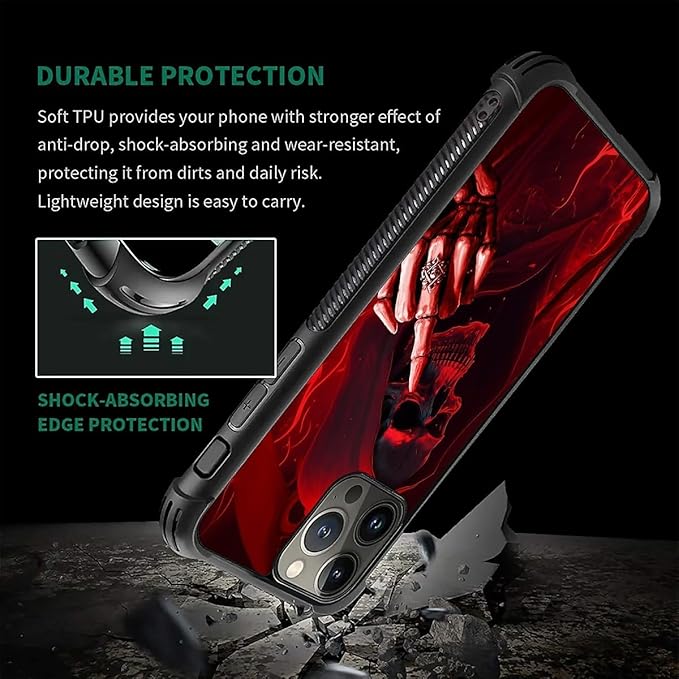 for iPhone 16 Pro Max Case, Gestures Funny Skull Pattern Graphic Design Girl Boy Soft Silicone Hard Acrylic Shock Protection for iPhone 16 Pro Max
